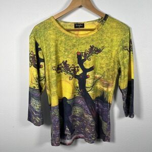 Vintage Breeke Womens Y2K Top Sz L Van Gogh Art To Wear Indie Casual Multicolor